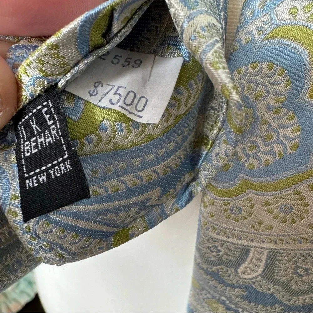Ike Behar Pastel Blue Green Off-white Paisley Silk USA Made Necktie‎